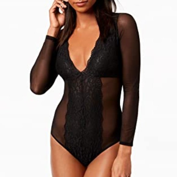 INC International Concepts Tops - I.N.C. Long-Sleeve sheer Mesh and lace bodysuit